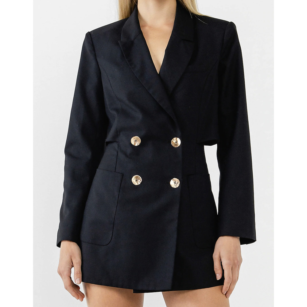 Endless Rose Open Back Blazer Shorts Romper in Black SZ L